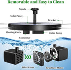 AISITIN 2.5W Solar Bird Bath Fountain Pump, Solar Fountain for Bird Bath with 6 Nozzles, 6.7" Solar Powered Water Pump for Garden, Ponds, Pool, Fish Tank, Aquarium and Outdoor