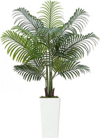 VEVOR Artificial Areca Palm Tree 5 ft, Fake Palm Tropical Plants with White Tall Planter, Faux Floor Silk Plant in Pot, Large Trees for Home Office Living Room Decor House Warming, Indoor Outdoor