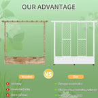 Raised Garden Bed with Trellis & Hanging Roof, Weatherproof Metal Planter Box with Wheels, Garden Arch Trellis for Outdoor Climbing Plants Vines Flowers, 74" H x 77" L x 17" W, White