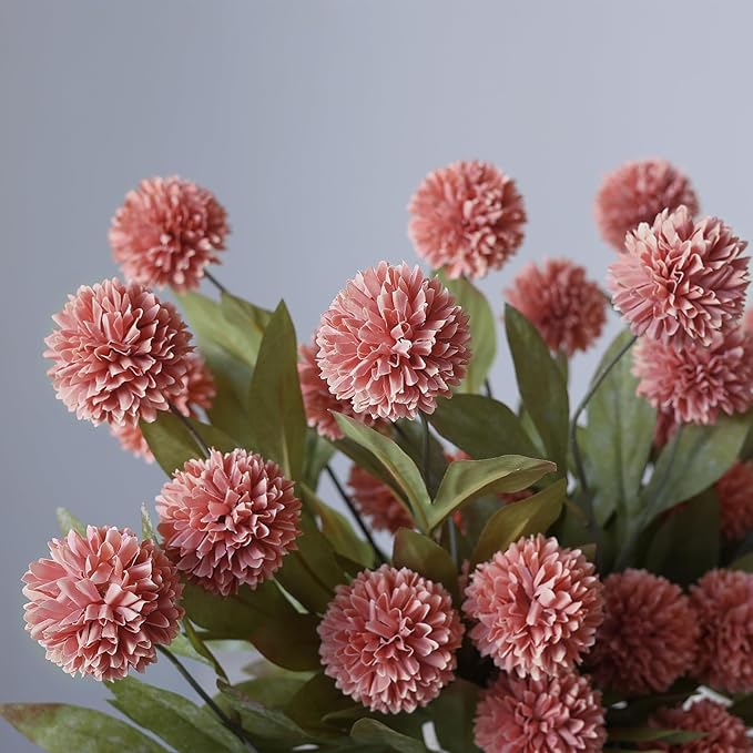 VIERENA 12 Pcs Faux Silk Pompon Mum Artificial Flowers for Vase -27", Bulk Fake Chrysanth Branches with Stems for DIY Bouquet Centerpieces Wedding Fillers Arrangements Shower Decorations (Dusty Pink)