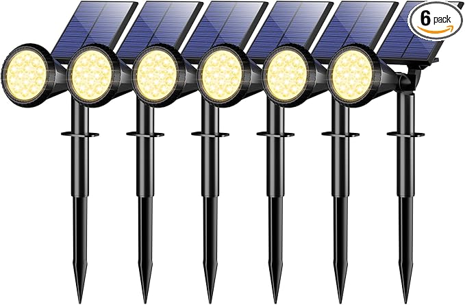 WELALO Solar Spot Lights Outdoor Waterproof IP65, 6 Pack 4 Lighting Modes Solar Powered Landscape Spotlights with Auto On/Off, Solar Garden Christmas Yard Pathway Wall Lights for Outside, Warm White