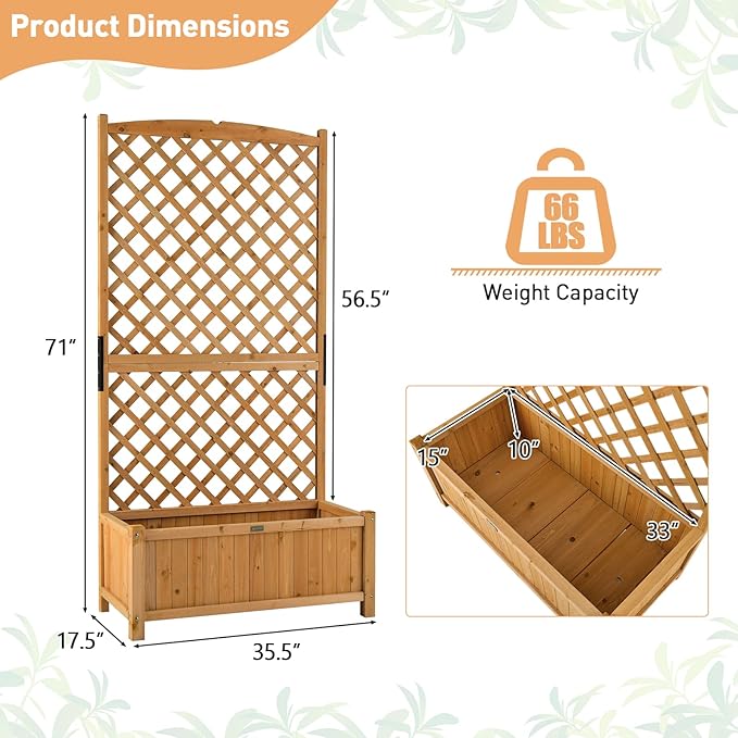 Giantex 2 Pcs Planter Raised Bed with Trellis, 71" Wooden Garden Bed, High Trellis for Plant Flower Climbing Pot Hanging, Indoor & Outdoor Planter Box for Yard, Garden, Balcony