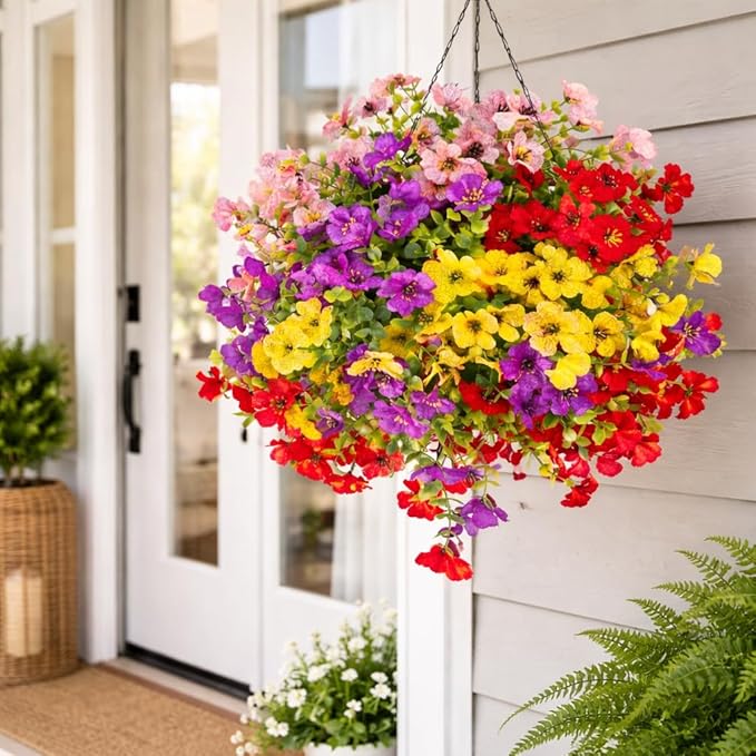 Artificial Flowers for Outdoors, 8 Bundles Faux Silk Spring Flowers for Outside for Planter Front Door Porch Yard Patio Window Box Home Decor