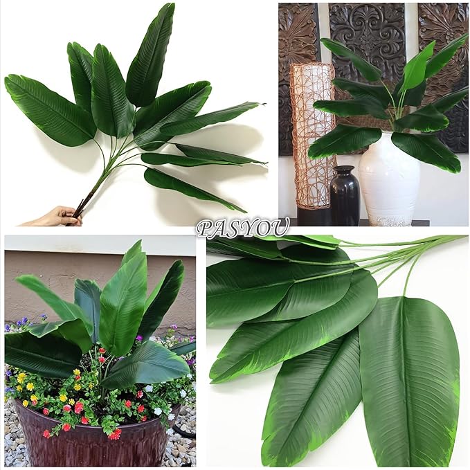 Fake Bird of Paradise Plant Artificial Banana Tree 30 Inch 2 Pack, Tropical Monstera Plants Big Leaves Faux Palm Leaf Greenery Shrubs Indoor Outdoor Home Garden Office Farmhouse Verandah Wedding Decor