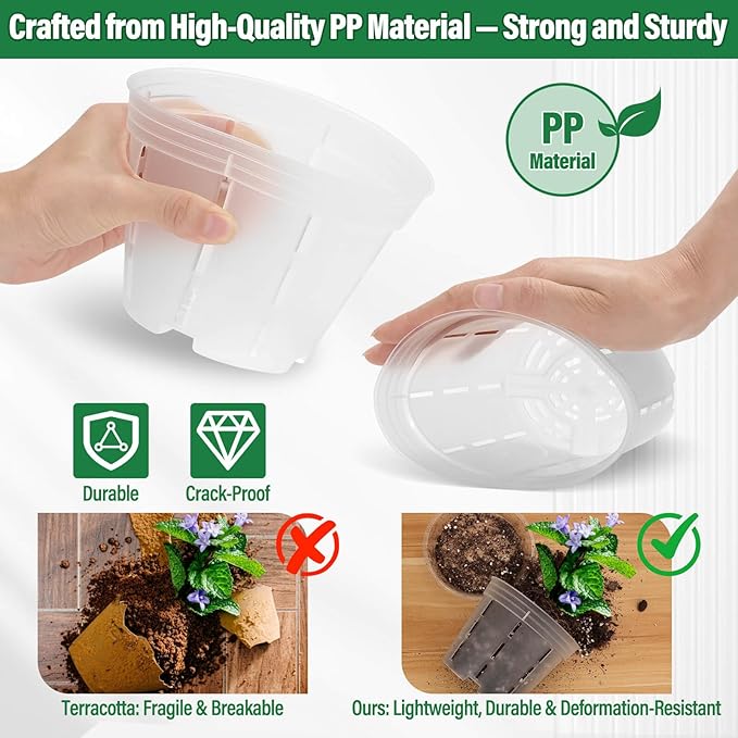 12 Pack Plastic Orchid Pots with Holes, 4, 5, 6 Inch Clear Orchid Pots for Repotting with Saucers Drainage and Plant Stakes, Large Small Breathable Orchids Planter Plant Pot