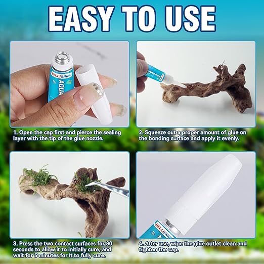 Aquarium Glue, Clear Reef Adhesive for Plants and Rocks, Moss, Coral, Stone, Wood, Plant, Suitable for Freshwater and Saltwater Aquascape, 5g*2pcs
