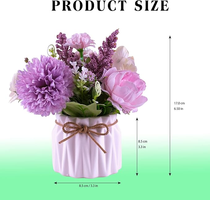 Artificial Potted Flowers, Small Ceramic Vase Fake Flower Plants Desktop Decoration Indoor for Home and Office, Faux Flowers Hydrangea Decora for Table,Bookshelf,Bedroom,Living Room,Party.(Purple)
