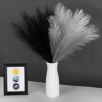 SeptCat 60 Pcs Pampas Grass Black and Light Grey Decor 21.7" Fluffy Faux Short Pampas Grass Artificial Small Pompas Grass Flower Vase Filler for Home Wedding Decoration