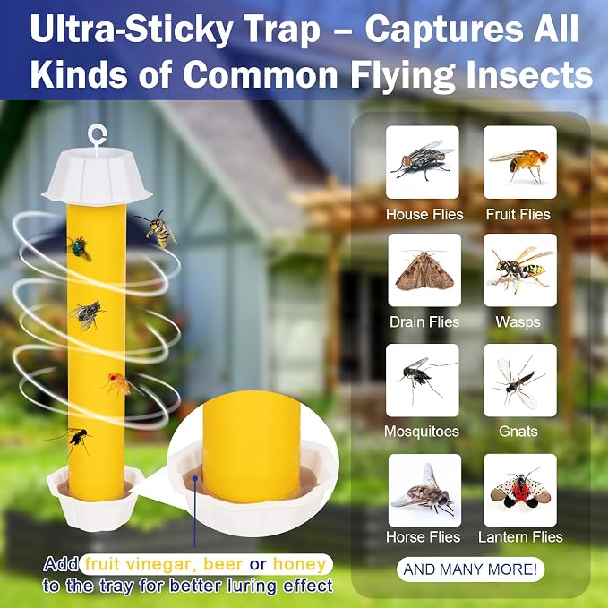 Sticky Fly Traps Indoors & Outdoor 6pk, Fly Stick Catcher Strips for Gnats, House Flying Insect, Super Sticky Hanging Fly Trap Paper Tape Indoor Outdoor