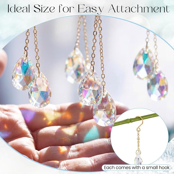 6 Pcs Crystal Sun Catcher Plant Vine Charms Hanging for Mini Potted Plants, Home Window Garden, Garden Home Window Rainbow Sun Catchers Plant Accessories Indoor (Colorful)