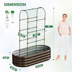 2 in 1 Galvanized Raised Garden Bed with 71" H Arch Trellis for Climbing Plants, Outdoor Gardening Planter Box with Climbing Net for Flowers Vegetables Fruits Herbs, Wood Grain