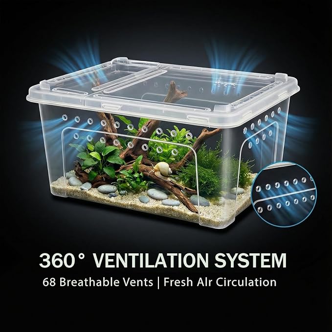 10 Pcs Reptile Breeding Box Kit & Snake Feeding Box, Portable Transparent Habitat for Spiders & Lizards, Small Reptile Enclosure with Plastic Feeder Dish, Thermometer Hygrometer & More