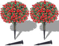 PATIO CHOICE Topiary Trees Artificial Outdoor Boxwood Ball Trees with Rose Set of 2 22" Fake Outdoor Plants Faux Bushes and Shrubs Decorations for Outdoor Indoor Front Porch Garden