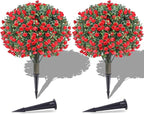PATIO CHOICE Topiary Trees Artificial Outdoor Boxwood Ball Trees with Rose Set of 2 22" Fake Outdoor Plants Faux Bushes and Shrubs Decorations for Outdoor Indoor Front Porch Garden
