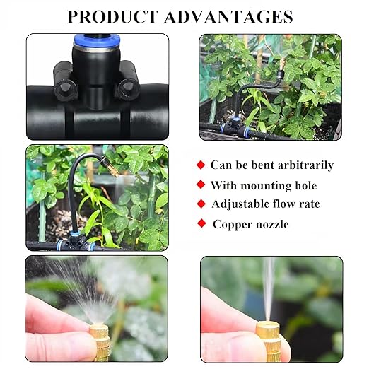 98FT Drip Irrigation Kits with Quick Connector,Automatic Irrigation System with Replaceable 360-degree Bending Dropper,atomizing Copper Nozzle for Watering System for Garden Plant Lawn Patio.