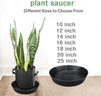 Plant Saucer 4 Pack 10 inch Heavy Drainage Tray for Indoors No Holes, 12 14 16 18 20 25 Inch Plastic Plant saucers Water Catcher for Pots Base Extra-Deep Plant Trays for Flower Pot (10 Inch, Black)