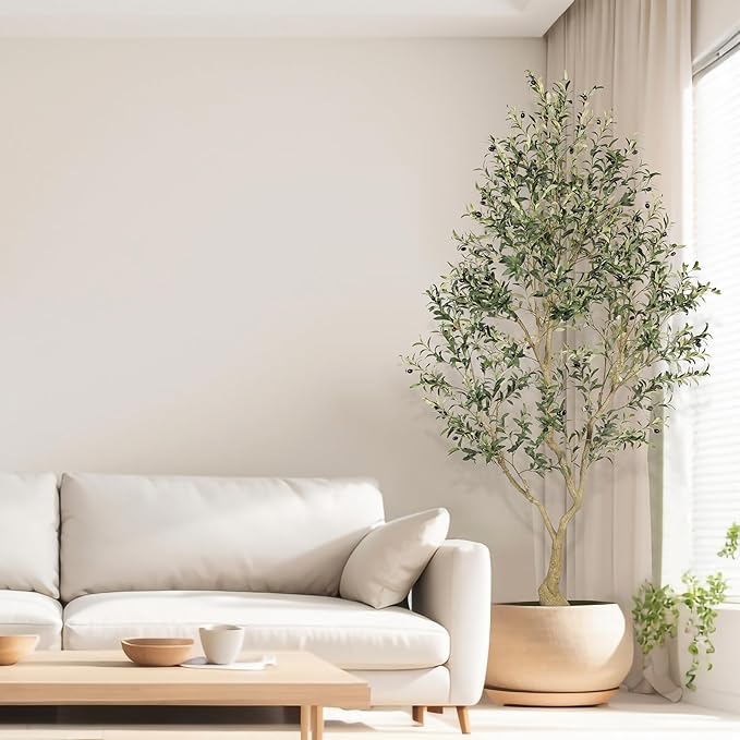 FEELEAD 8ft Artificial Olive Tree – Large Faux Olive Plant Indoor with Pot, Lifelike Olive Trees Artificial Indoor, Tall Fake Olive Tree for Living Room Decor
