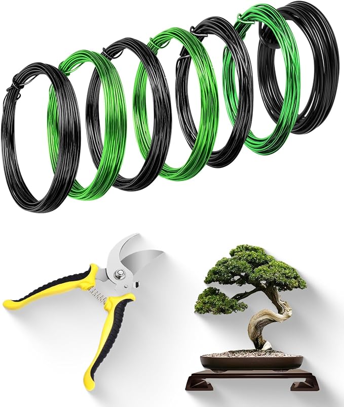 MOSFiATA Bonsai Wire Kit 8Pcs, 7 Roll Aluminum Bonsai Training Wire Coils with Cutter Set -1/1.5/2.0/3.0mm Multiple Sizes Bonsai Accessories for Bonsai Trees Branch Control Plant Shaping