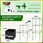 ANPHSIN 3 Sets Tomato Cages with 17 Gallon Grow Bags - 46'' Heavy-Duty Plant Support Trellis Tomato Planter Pots Kit, Garden Vegetables Cucumber Flowers Vertical Climbing Plants Vines