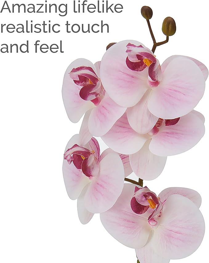 Mikasa Artificial Orchid in Pot, Real Touch Phalaenopsis Orchid, Embossed Weave Cement Pot, 16-Inch Single Branch, Watercolor Pink