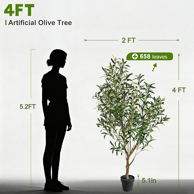 Small Artificial Olive Tree Faux Trees Indoor Outdoor Realistic Floor Plant Fake Plants for House Modern Home Living Room Master Bedroom Office Front Porch Decor Outside Patio para decoracion