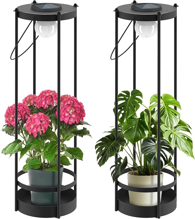 Outdoor Solar Floor Lamp 2-Pack with Plant Stands – Tall Solar Powered Patio & Garden Floor Lamps, Waterproof Standing Lights for Yard, Porch & Outdoor Décor (35.5" H - 2Pack)