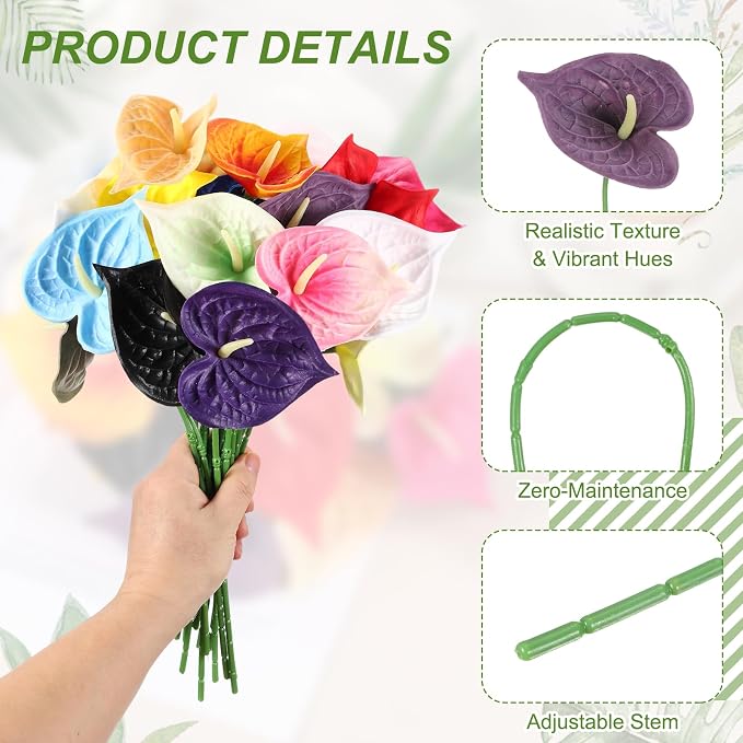uxcell 8Pcs 11inch Artificial Anthurium Lily Flowers, Permanent Flower Bouquet for Home Arrangements Wedding Festival Decoration Crafts Store Decor Accessories, Light Purple