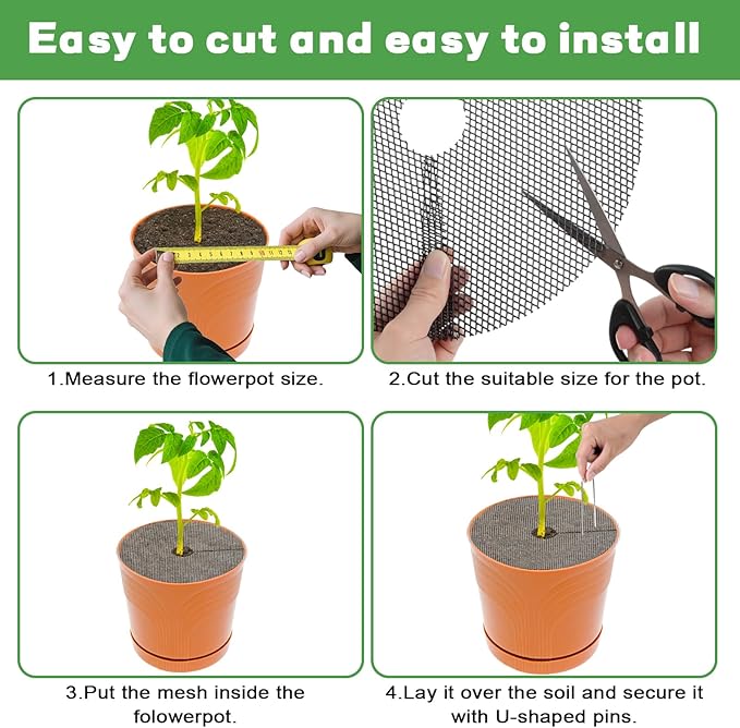 Plant Guards From Cats 8 Pack 11.8 Inch Cuttable Plant Pot Grids with 8 U Pins, Soil Covers to Stop Cat Digging, Keep Indoor Pots Clean, Round Planter Protectors for Homes with Kids and Pets