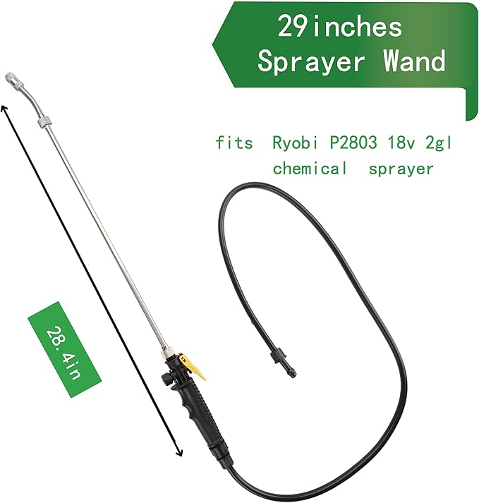 Replacement Sprayer Wand for Ryobi, Stainless Steel Sprayer Wand with Adjustable Nozzle, Trigger Wand & Hose Compatible with Ryobi P2803 Sprayer (29 Inches Sprayer Wand)