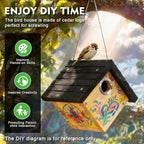 Wren Bird House for Outside, Hanging Wood Nesting Box for House Wrens & Carolina Wrens, 1-1/8" Entrance Hole, Air Vents & Clean-Out Door, Weather-Resistant Birdhouse for Backyard Watching 2 Pack Black