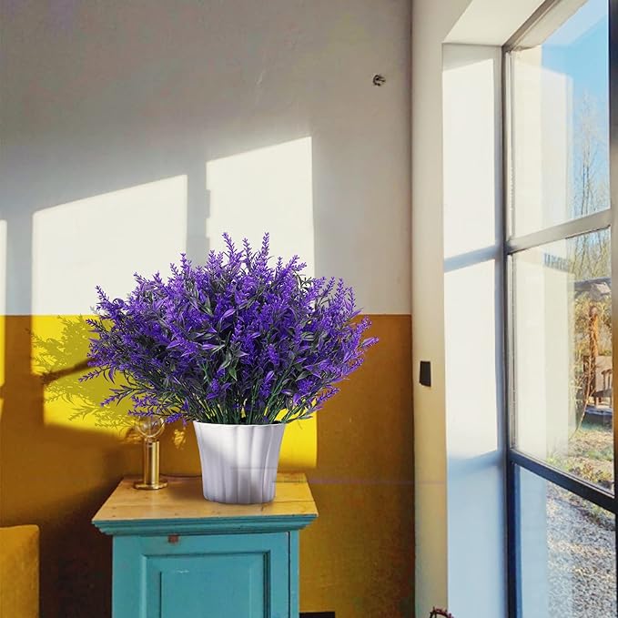 Artificial Plants Outdoor Artificial Lavender Flowers 12 Bundles Outdoor UV Resistant Fake Flowers No Fade Faux Plastic Plants Garden Porch Window Box Decorating,Spring Decorations for Home(Purple)