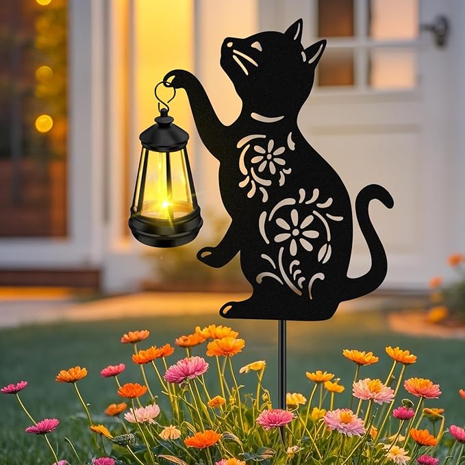 ZFNN Mothers Day Gifts, Solar Garden Lights Decor Cat Statues, Outdoor Metal Lantern, Waterproof Solar Lights for Yard Patio Lawn Pathway Art Decoration, Gardening Gifts for Women Mom Cat Lovers