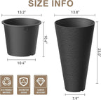Kante Tall Round Planter Set of 2, 23" H Large Decorative Planter Pots for Outdoor Indoor Garden Patio Front Porch (Black)
