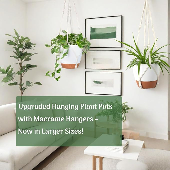 3 Pack 10/8/7 Inch Hanging Planters for Indoor Plants with Self-Watering Hanging Pots with Drainage, 3 Different Size Macrame Plant Hangers with Hooks White Large