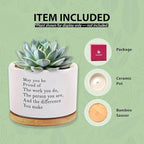 May You Be Proud of The Work You Do Inspirational Gift Ceramic Succulent Plant Pot with Tray Coworker Leaving Motivational Gifts Home Decor Plant Lover 3.5 Inch White (No Plants) (with Bamboo Tray)