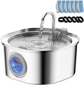 PEKTACO Stainless Steel Cat Water Fountain, 3.2L/108oz Cat Water Dispenser with Quiet Water Pump, Dishwasher Safe Pet Drinking Fountain for Cats with 6 Filters + 6 Sponges