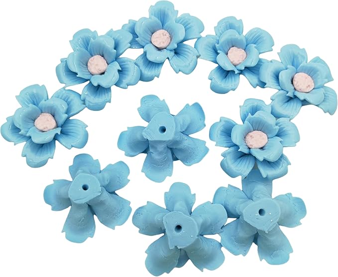 10 PCS 3D Flower Ceramic Tiles,1.6" Handmade Procelain Ceramic Flowers for Artwork,Fish Tank,Vases,Living Room, Dining Table,Office, Home Floral Decor (Double-Flowered Blue)