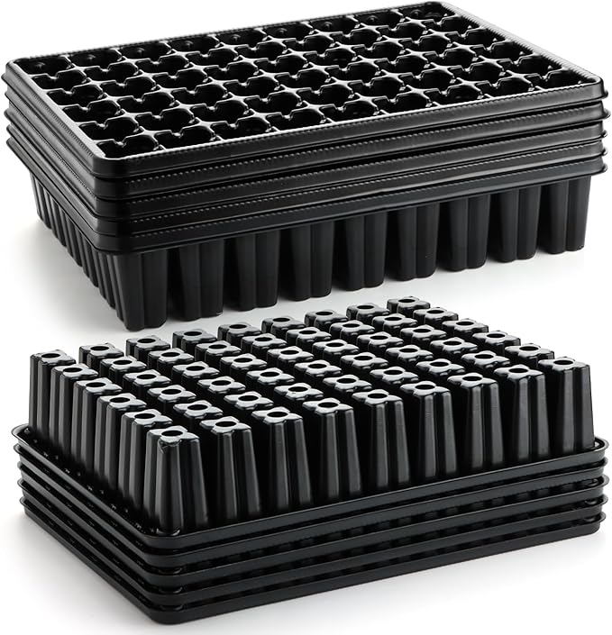 RooTrimmer 54 Cell Seed Starter Trays, 2.8" Deep Plug Flat Tray,10 Pieces Big Holes Germination Tray, Thick Durable Seedling Plastic Nursery Reusable Trays (11.14inch ×14.6 inch, 10-Pack)