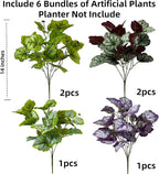 Artificial Plants Fake Heuchera Greenery for Outdoor UV Resistant, Faux Silk Realistic Bushes Look Real Shrubs for Outside Porch Planters Patio Pots Spring Summer Decor, 6 Bundles