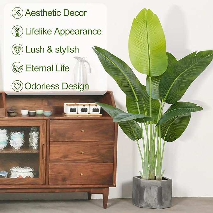 Lifelike Bird of Paradise Artificial Plant,4ft Faux Banana Leaf Tree with 9 Trunks - Perfect Indoor Silk Floor Plant for Home Decor in Living Room, Office, and Bedroom (Set of 2)