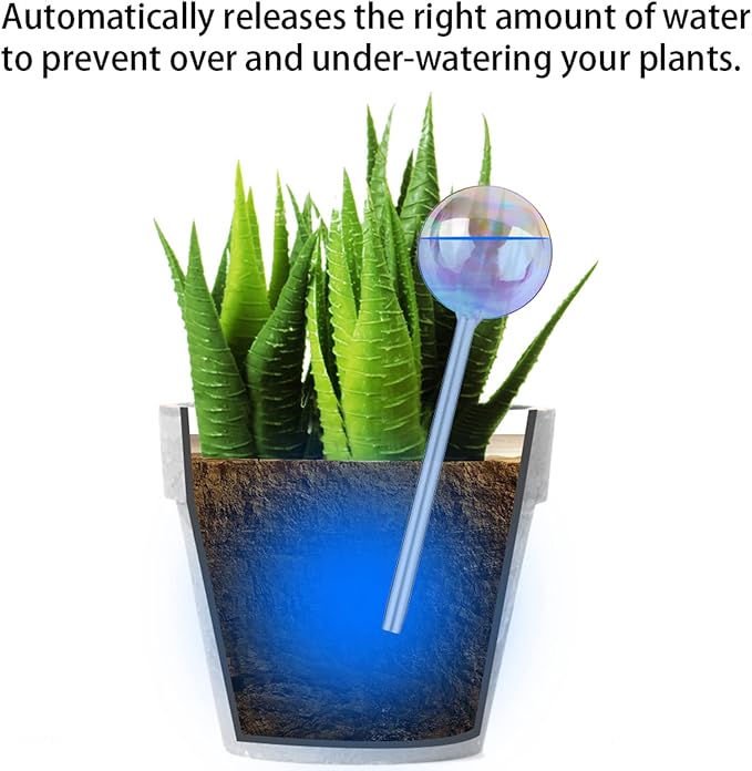 Tomorotec [4 PCS] Light Iridescent Rainbow Gradient Color Clear Glass Self-Watering System Spikes, Automatic Plant Waterer Bulbs