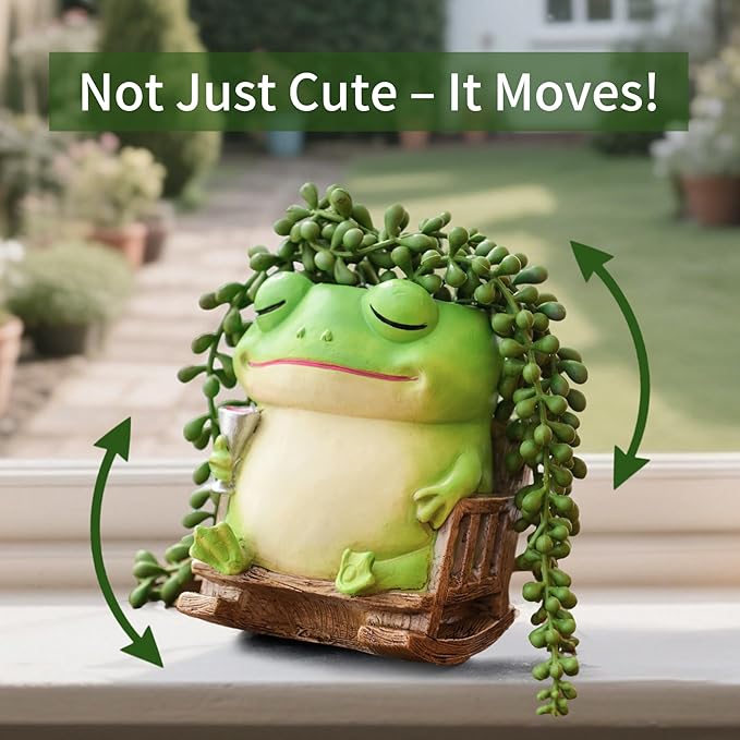 Saysmile Unique Frog Plant Pots Indoor, Cute Small Succulent Pots with Drainage Hole, Rocking Chair Planters for Outdoor Indoor Plants, Resin Flower Pot for String of Pearls, Gift Ideas for Mother