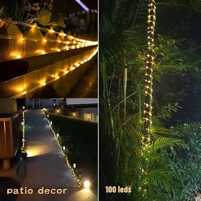 LairtPOW Solar Rope Light 3 Pack 39 FT 100 LEDs IP65 Waterproof Outdoor LED ‎Solar Outdoor Lights for Party Garden Yard Home Wedding Christmas Halloween Holiday Tree Decoration Lighting(3 Pack)