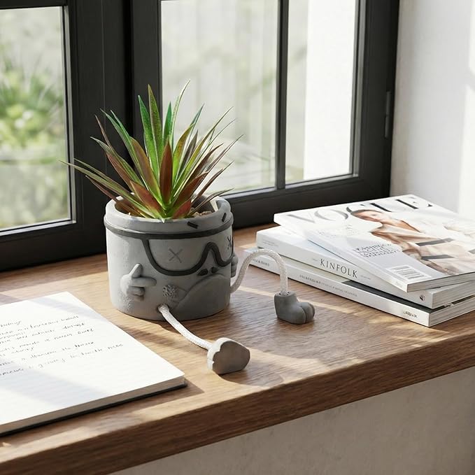Creative Artificialplant Succulents in Cement Pots with Hanging Leg, Potted Mini Fake Plants Kitchen Shelves Decor, Bathroom Shelf Small Plants Decor, Faux Succulents for Office Wall Shelf Decorations