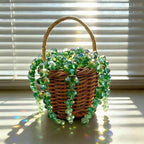 Bling Suncatcher String of Beads Plant Hanging Basket, Cute Handcrafted Crystal Succulent Sun Catchers for Window Hanging, Shiny Garden Crystal Sun Catcher Plant Lover Gift Mom Gifts (Green)