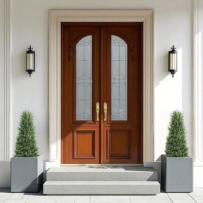 Artificial Cedar Topiary Trees Set of 2, 36'' UV Resistant Faux Cypress Pine Plants Outdoor, 3ft Large Realistic Faux Evergreen Cone Bushes & Shrubs for Front Porch Planter Christmas Decor