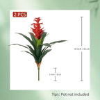 Artificial Flowers for Outdoors, Fake Bromeliad Flowers, Real Touch Fake Plant, Fake Flower for Decor Living Room Home Office Desk, 18 inch, 2 Pcs No Pot (Red)