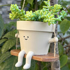 Swing Face Planter Pot Hanging Cute Flower Head Planters - Unique Sitting Sway Pots Indoor Outdoor Plants Succulent Pot String of Pearls Plant Live Resin Flower Pots Gift Ideals for Mother, Christmas