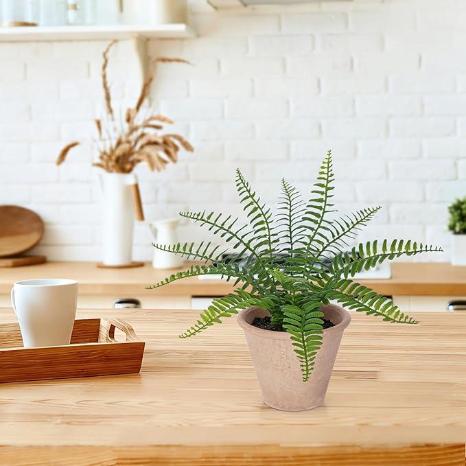 3 Pack Artificial Fern Plant, Small Fake Plants in Pot, Faux Fern Plant for Home Office Farmhouse Living Room Bathroom Kitchen Tabletop Desk Shelf Decoration