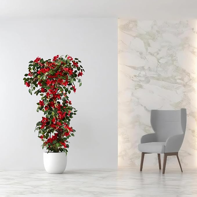 Artificial Bougainvillea Tree -5FT Faux Bougainvillea Tree with Realistic Flowers, Tall Fake Flower Tree for Indoor or Outdoor Decor, Silk Floral Plant for Living Room, Porch, Garden (Red)
